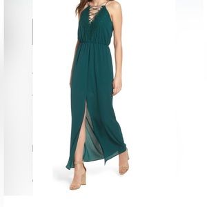 Maxi dress with slit- forest green